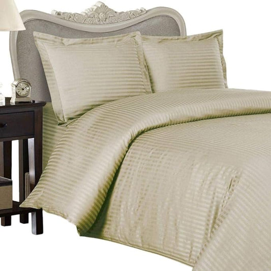 4 Piece Luxurious 1000 Thread Count Queen Size Siberian Goose Down Comforter Set 100% Egyptian Cotton, Beige Stripe Color, 1000 TC - 750FP - 50Oz.