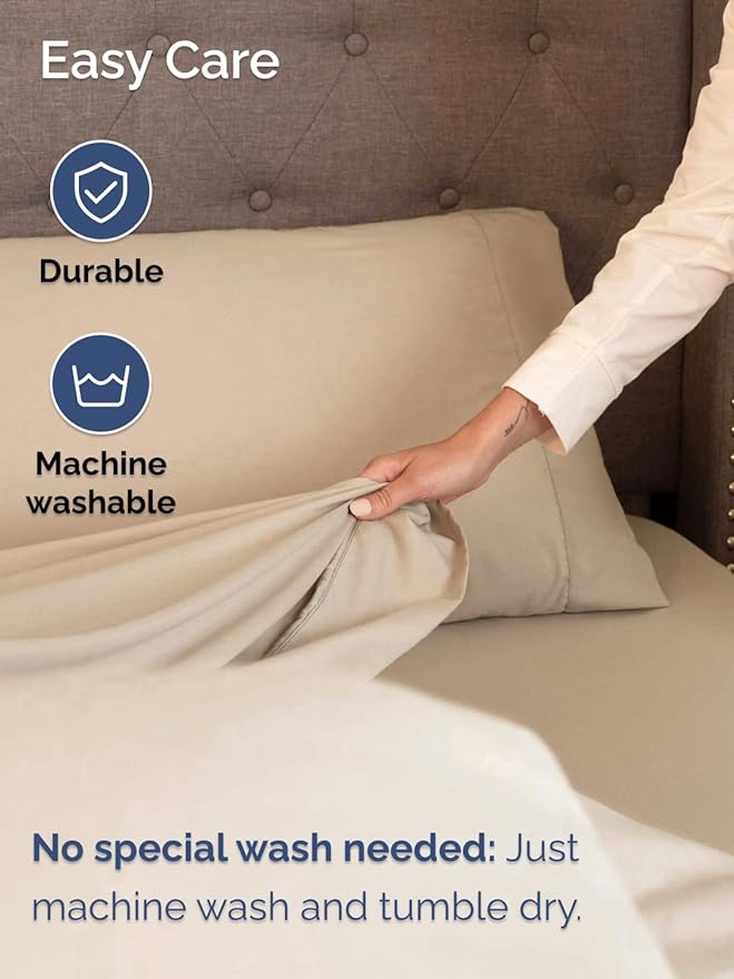 Extra Deep Split King Sheet Set - 7 Piece Breathable and Cooling Sheets - Hotel Luxury Bedding for Women, Men, Kids & Teens - Easy Secure Fit - Soft, Wrinkle Free & Comfy - Extra Deep Pockets - Cream