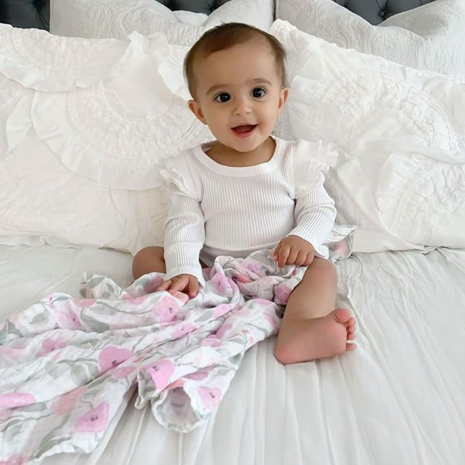 aden + anais Boutique Muslin Swaddle Blanket for Baby Girls and Boys, Newborn Receiving Blanket for Swaddling, 100% Muslin Cotton Swaddle Wrap, 4 Pack, Mon Fleur
