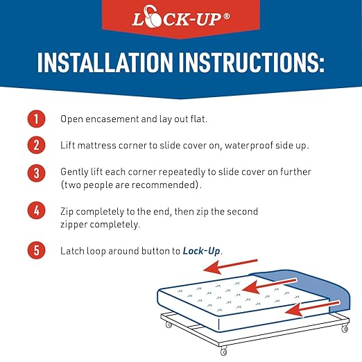Lock-Up King Standard Mattress Encasement – Waterproof, Bed Bug & Dust Mite Proof Protector – Durable and Easy to Install Mattress Cover