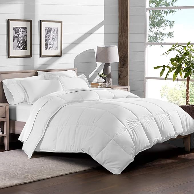 H&H Decor Luxurious & Super Soft 1 Piece Comforter 300 GSM & 4 Pcs Sheet Set 100% Egyptian Cotton 1000 Thread Count Pattern Solid (Twin XL, White,Solid)