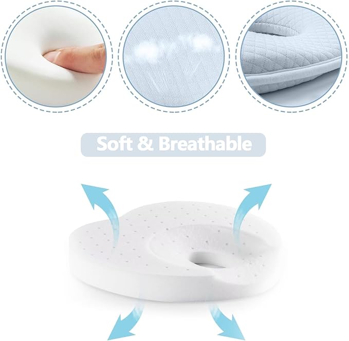 Memory Foam Travel Pillow,Breathable Flat Soft Bed Pillow with Soft Cover,Head Support Small Pillow Cute Shape for Car Seat Blue