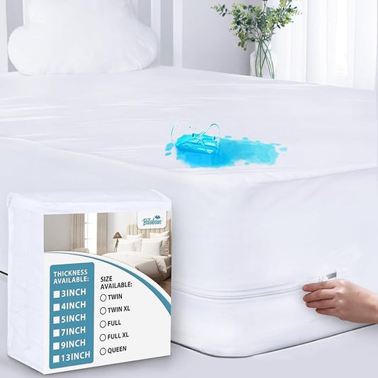 Queen Mattress Protector (3/4/5/7/9/13Inches), Waterproof Mattress Cover Extra Deep Pocket, Zippered Mattress Encasement, Premium 6-Sided Bed Cover, Breathable and Absorbent