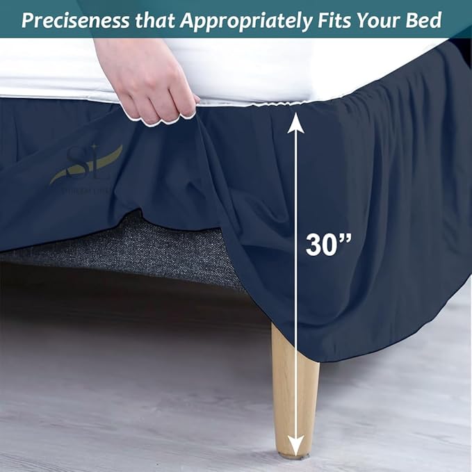 Shreem Linen Ruffled Bed Skirt with Split Corners, Gathered Style, 100% Microfiber, 30-Inch Drop, Dust Ruffle Bedskirt with Platform, Full, Navy Blue