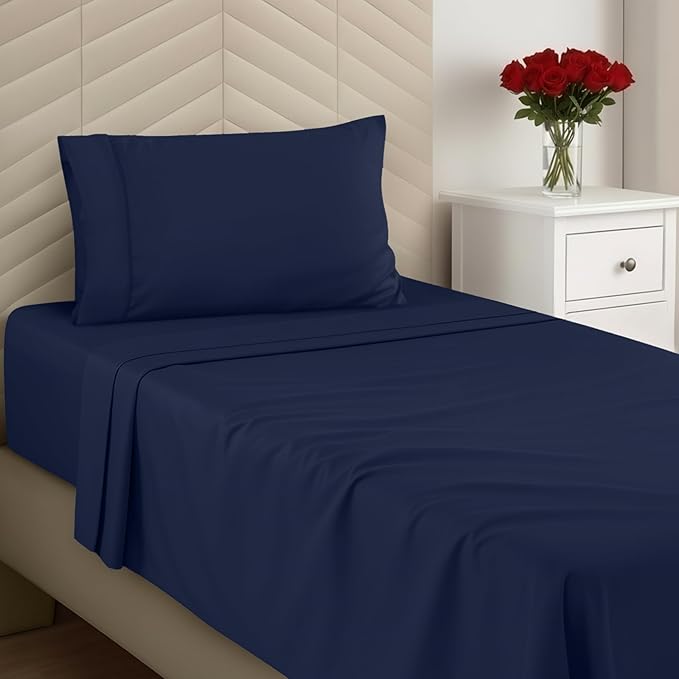 Utopia Bedding Twin Size 3 Piece Sheet Set - Brushed Microfiber - Soft Bed Sheets for Twin Size Bed Set - Includes 1 Fitted, 1 Flat, & 1 Pillow Case - Deep Pocket (Navy)