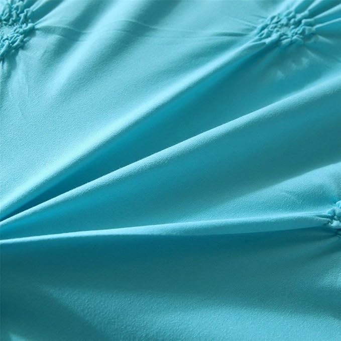 Feelyou Bedding Pinch Pleated Duvet Cover Set Twin Aqua Blue Pintuck Tufted Design Microfiber Polyester Bedding Sets Luxury Comforter Cover with 1 Pillow Shams, 2 Pieces