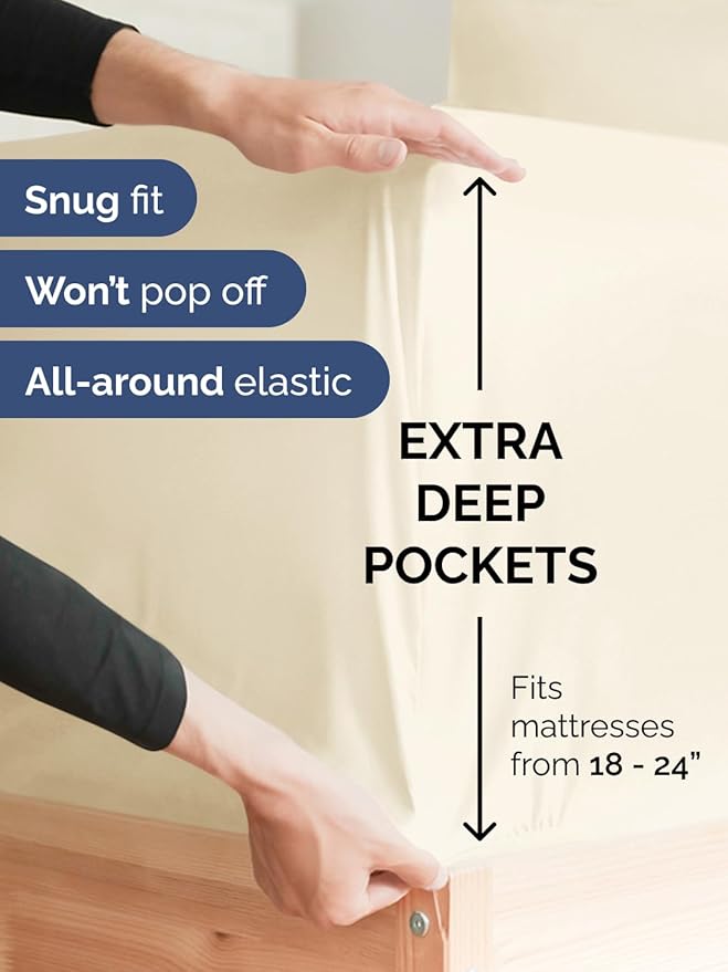 Extra Deep Twin Sheet Set - 4 Piece Breathable and Cooling Sheets - Hotel Luxury Bedding for Women, Men, Kids & Teens - Easy Secure Fit - Soft, Wrinkle Free and Comfy - Extra Deep Pockets - Off White