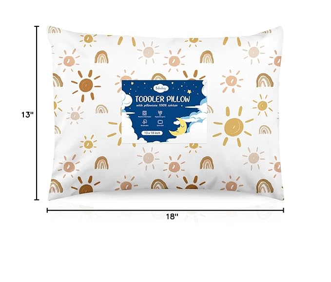 Babebay Toddler Pillow,13X18 Toddler Pillows for Sleeping, Machine Washable Kids Pillow with Pillowcase, Perfect for Travel, Toddlers Cot (Sunshine Rainbow)