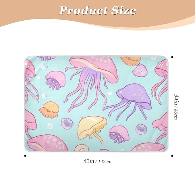 Waterproof Bed Pad Reusable Changing Pad Toddler Mattress Protector Large Pee Pad Baby Diaper Pad Soft Washable Liner Green Jellyfish Shell