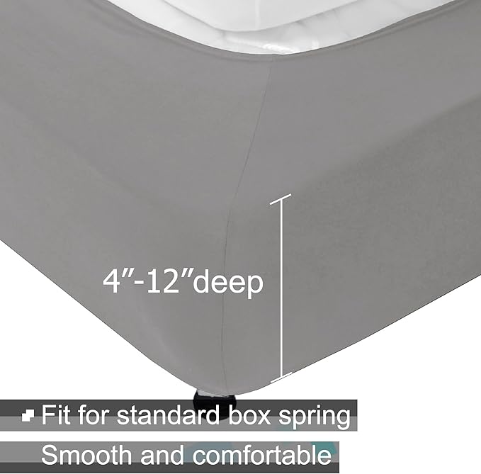 Box Spring Cover Twin/Twin XL Size - Jersey Knit & Stretchy Wrap Around 4 Sides Bed Skirt for Hotel & Home, Silver