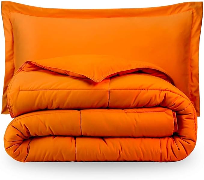 H&H Decor Luxurious & Super Soft 1 Piece Comforter 300 GSM & 4 Pcs Sheet Set 100% Egyptian Cotton 1000 Thread Count Pattern Solid (Twin, Orange,Solid)