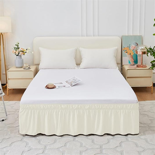 GIBZ Adjustable Wrap Around Ruffled Bed Skirt, Elastic Dust Ruffles Easy Fit Wrinkle & Fade Resistant, Machine Washable, King 16" Drop, Beige