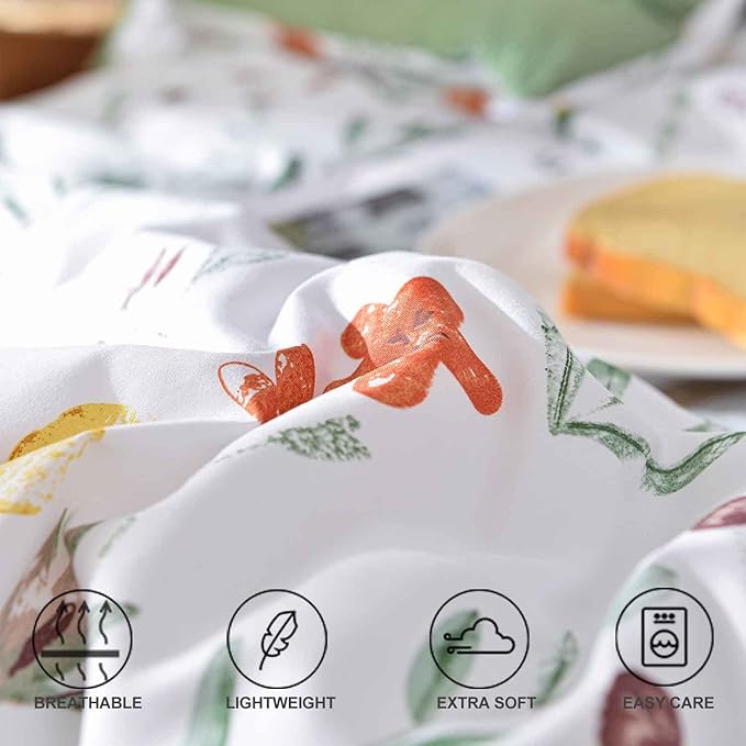 7 Pcs Queen Size Comforter Set with Sheets, White Yellow Floral, Green Leaf Pattern Print Reversible Down Alternative Bed Sets - 90x90 Soft Microfiber Duvet Farmhouse Bedding in a Bag for Women Men