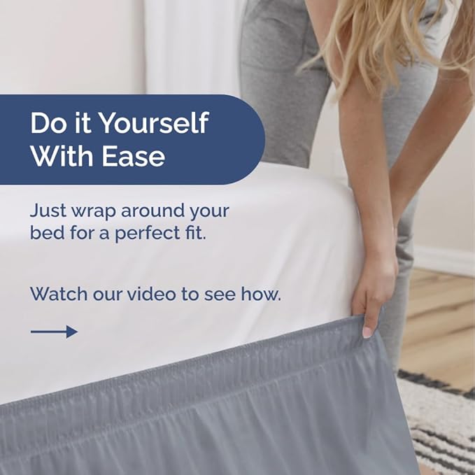 Wrap Around Dust Ruffle Bed Skirt - Steel Blue - for King Size Beds w/ 15 Inch Drop - Easy Fit Elastic Strap - Adjustable Pleated Bedskirt w/Brushed Fabric - Wrinkle Free, Women, Men, Kids & Teens