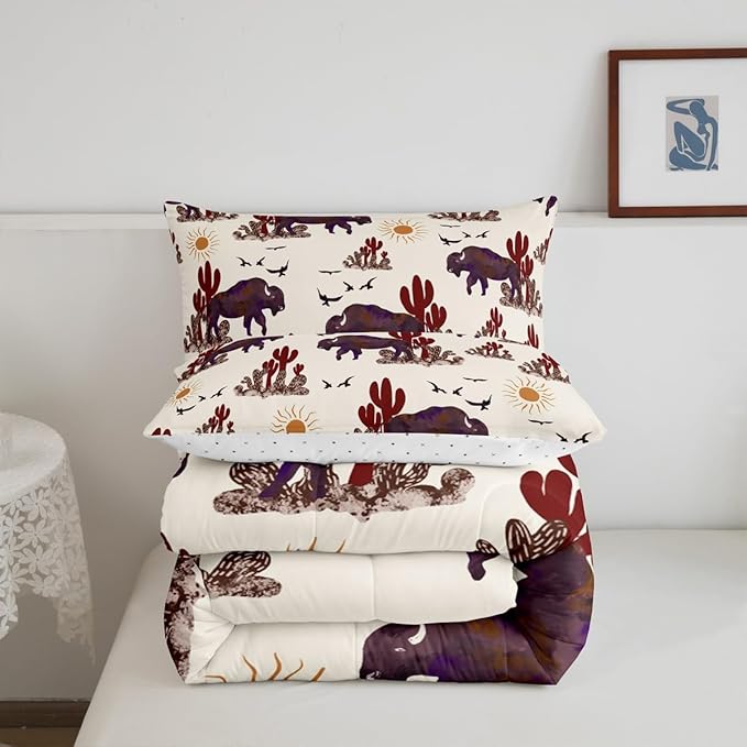 Buffalo Ranch North American Bisons Comforter Twin Size Western Bisons Bedding Sets Rustic Country Cabin Southwestern Animal Comforter Set for Kids Boys Girls Brown Cream Farmhouse Down Comforter
