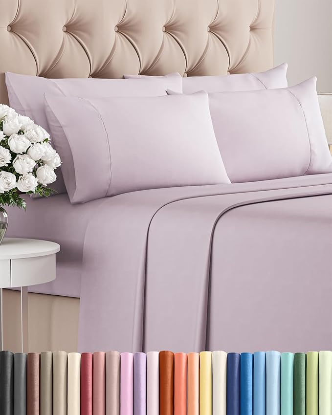 Cal King 6 Piece Sheet Set - Comfy Breathable & Cooling - Soft Hotel Luxury Bedding Set w/ 8-16 Inch Deep Pockets - 1 Flat & 1 Fitted Sheet & 4 Pillowcases - Wrinkle Free & Easy Care - Light Lavender
