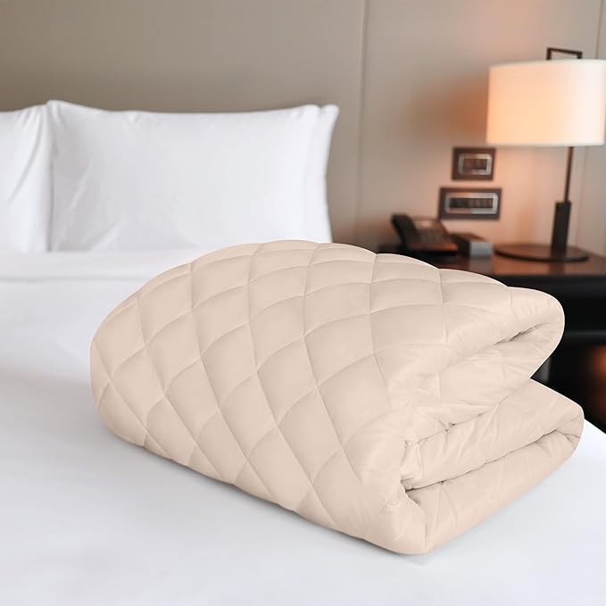 Utopia Bedding Quilted Fitted Mattress Pad, Queen Size, Elastic Fitted Mattress Topper Protector and Cover with Deep Pocket Stretches up to 16 Inches, Machine Washable (Beige)