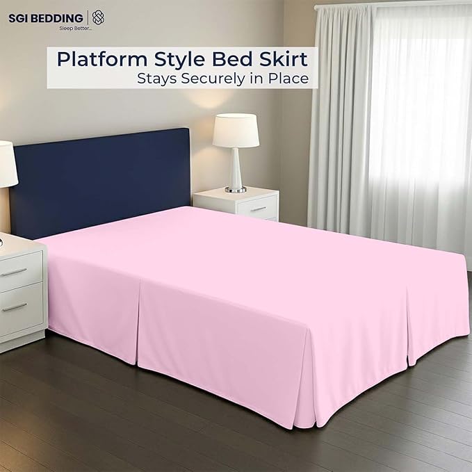 SGI bedding 15 inch Drop Bed Skirt Cal King Size Platform Style with Secure Fit, Classic Tailored Look, Elegant Pleated Style Dust Ruffle, Split Corners, Wrinkle Resistant Microfiber - Pink