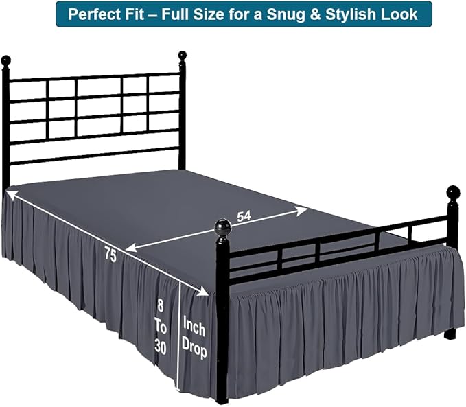 Shreem Linen Ruffled Bed Skirt with Split Corners, Gathered Style, 100% Microfiber, 28-Inch Drop, Dust Ruffle Bedskirt with Platform, Full, Dark Grey