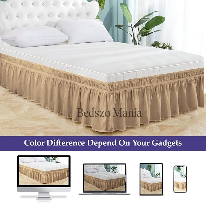 Wrap Around Bed Skirt 12" Inch Drop 100% MicrofibreFabric 1-Piece Bed Skirt Easy Fit Easy Care Fade & Wrinkle Resistant - King Size (78"X80"), Taupe