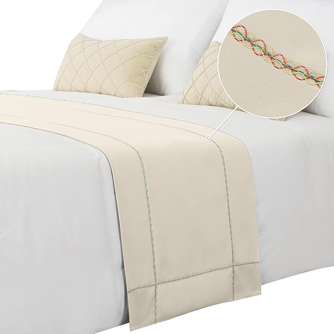 Bed Runner - 210 x 50 cm, Queen & Full Size, Beige Bed Throws Decorations for Bedroom, Hotel, Wedding Room