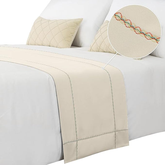Bed Runner - 210 x 50 cm, Queen & Full Size, Beige Bed Throws Decorations for Bedroom, Hotel, Wedding Room