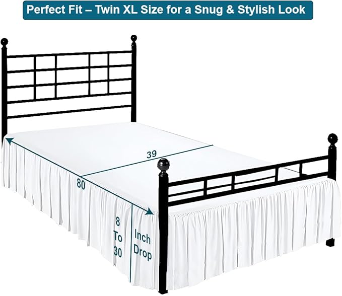 Shreem Linen Ruffled Bed Skirt with Split Corners, Gathered Style, 100% Microfiber, 12-Inch Drop, Dust Ruffle Bedskirt with Platform, Twin-XL, White