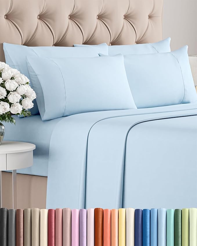 Cal King 6 Piece Sheet Set - Comfy Breathable & Cooling - Ultra Soft Hotel Luxury Bedding Set w/ 8-16 Inch Deep Pockets - 1 Flat & 1 Fitted Sheet & 4 Pillowcases - Wrinkle Free & Easy Care - Baby Blue