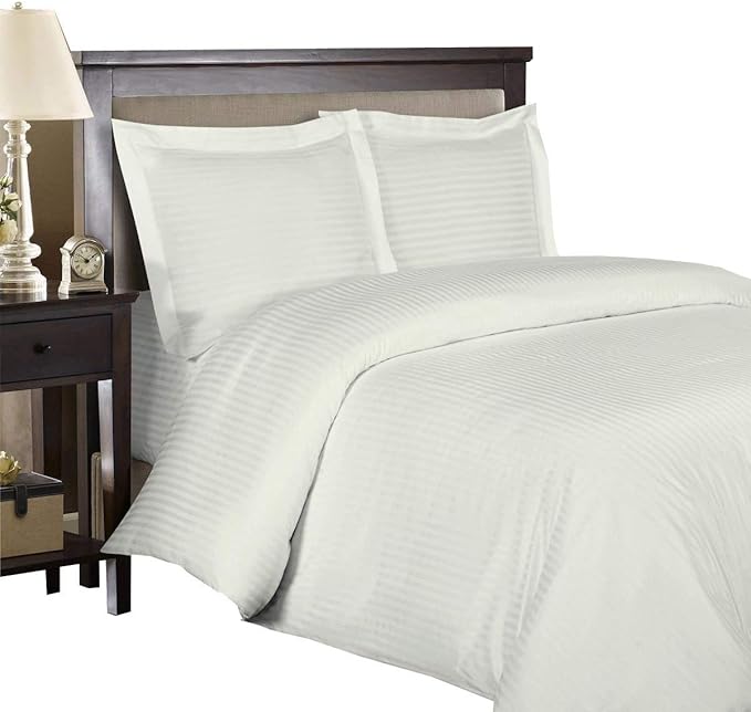 Royal Hotel Bedding 8pc King Size Bed-in-a-Bag Striped Ivory 600-Thread-Count Siberian Goose Down Alternative Comforter 100 Percent Cotton - Includes Sheets and Duvet Cover Sets