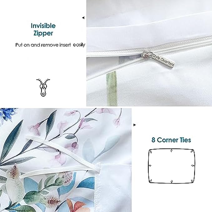 Style Quarters Duvet Cover Queen-Washed Microfiber Soft Duvet Cover Set with Zipper Closure Corner Ties 3PCS Meadow-Floral Bedding Set Includes 1 Duvet and 2 Pillow Shams Queen Comforter Cover