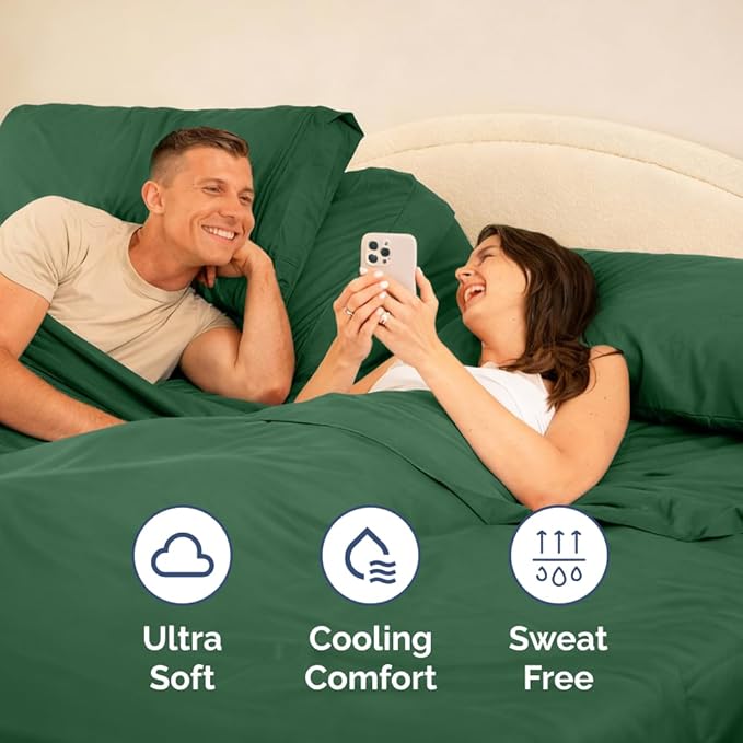 Flex Top Split Head King 4 Piece Sheet Set - Comfy Breathable & Cooling Bed Sheets Set - Hotel Luxury Bedding for Women, Men, Kids, Teens, Boys & Girls - Deep Pockets, Soft - Oeko-Tex - Emerald Green