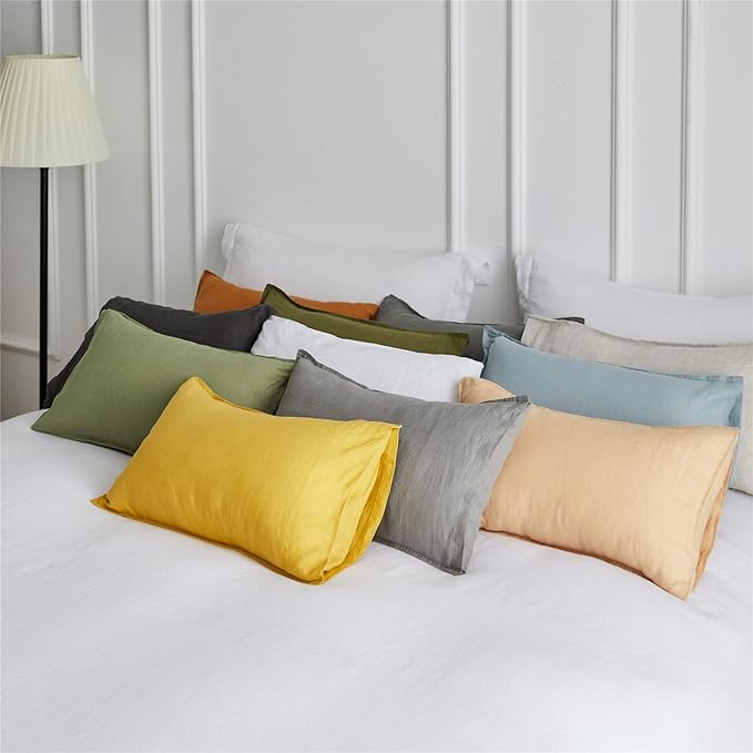Simple&Opulence 100% Linen Lumbar Pillow Cover 12 x 20 Inches Set of 2 Rectangular Decorative Throw Cushion Cover for Couch Sofa Bed Living Room Office Soft Breathable Farmhouse - Dusty Blue