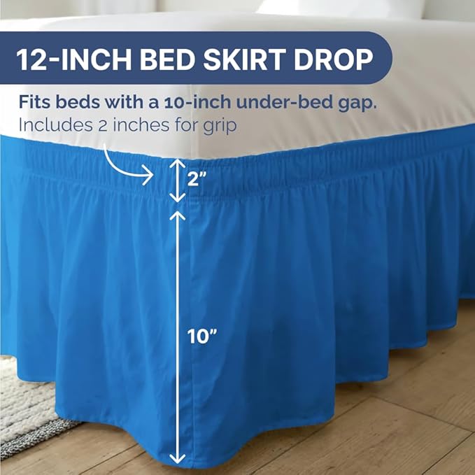 Wrap Around Dust Ruffle Bed Skirt - Royal Blue - Twin/Twin XL Size Beds w/ 12 Inch Drop - Easy Fit Elastic - Adjustable Pleated Bedskirt w/Brushed Fabric - Wrinkle Free, Women, Men, Kids & Teens
