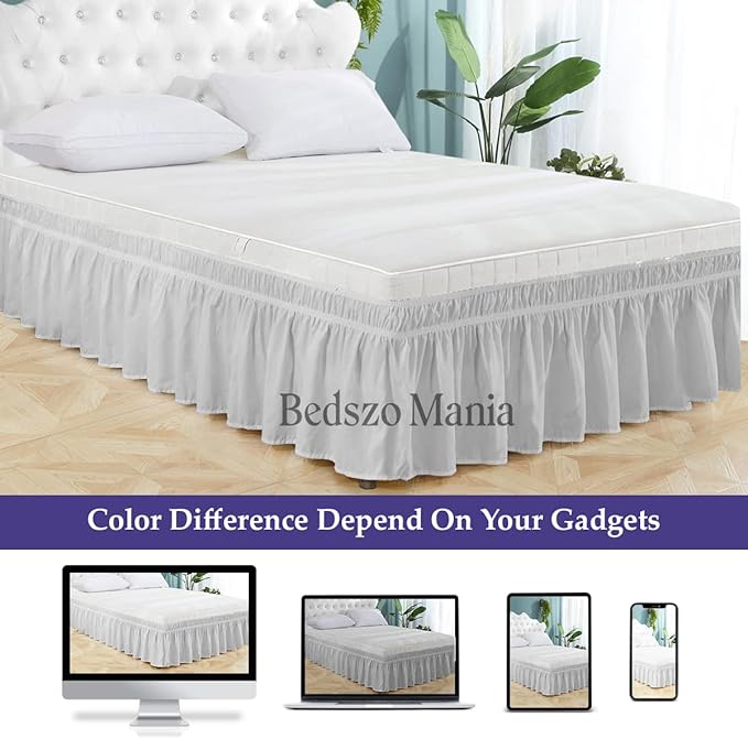 Wrap Around Bed Skirt 10" Inch Drop 100% MicrofibreFabric 1-Piece Bed Skirt Easy Fit Easy Care Fade & Wrinkle Resistant - King Size (78"X80"), Silver