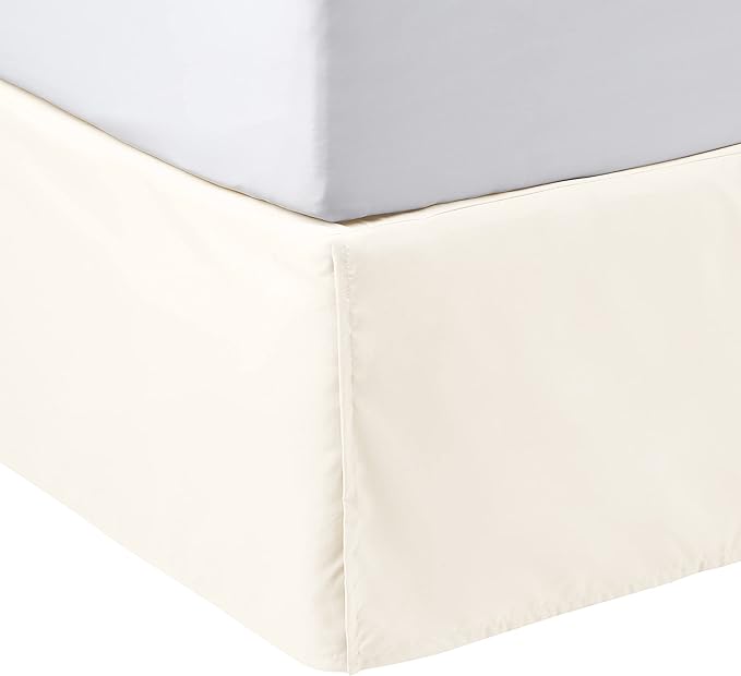 Amazon Basics Lightweight Pleated Bed Skirt, Queen, Off White, Solid (Pack of 8)