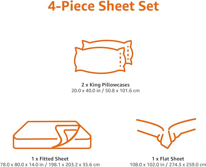 Amazon Basics Lightweight Super Soft Easy Care Wrinkle Free Breathable Microfiber 4 Piece Bed Sheet Set with 14-Inch Deep Pockets,King,Taupe,Solid,(Pack of 4)