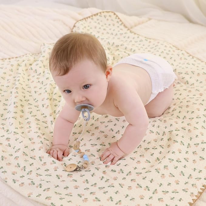 Double Layered 100% Cotton Muslin Baby Blanket Ultra-Soft 40x40 Inch Swaddling Nursery Crib Blanket (Flowers)