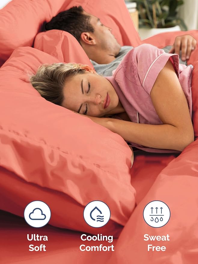 Extra Deep Split King Sheet Set - 7 Piece Breathable and Cooling Sheets - Hotel Luxury Bedding for Women, Men, Kids & Teens - Easy Secure Fit - Soft, Wrinkle Free & Comfy - Extra Deep Pockets - Coral
