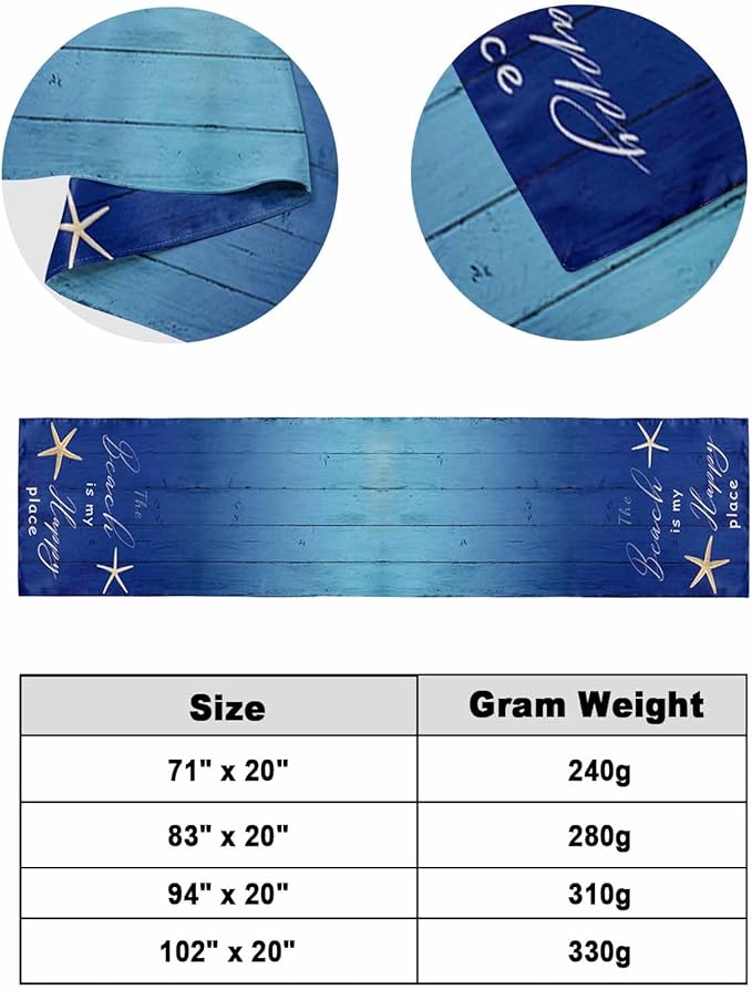 Happy Beach Place Marine Starfish Bed Runners for Bedroom Hotel,Decorative Bedding Scarf Gradient Blue Wood Grain Bed End Blanket Bedding Runner Scarves for Queen Size Bed,94x20in