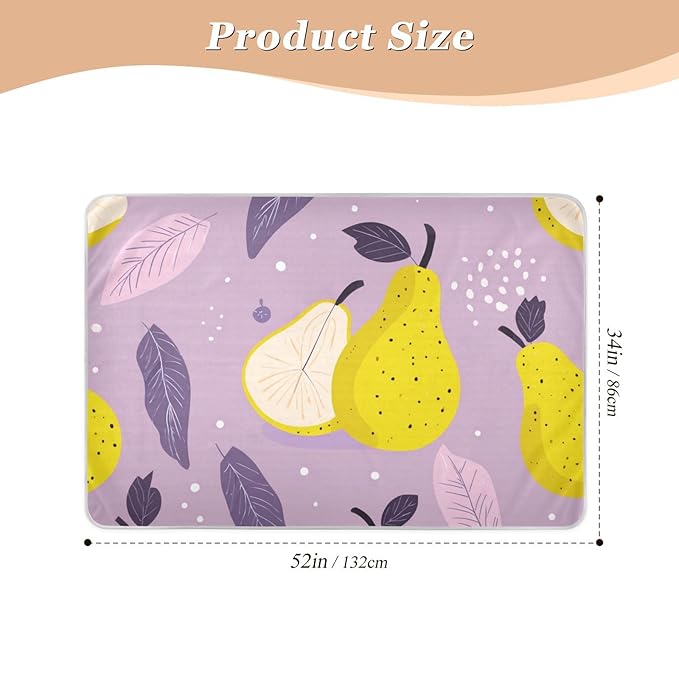 Waterproof Bed Pad Reusable Changing Pad Toddler Mattress Protector Large Pee Pad Baby Diaper Pad Soft Washable Liner Purple Cute Pears Leaves and Dots