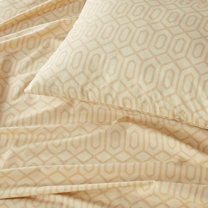 Comfort Spaces 144TC Cotton Sheet Set Breathable, Lightweight, Soft with Elastic Deep Pocket, Modern All Season Cozy Bedding, Matching Pillow Case, Full, Diamond Tan 4 Piece