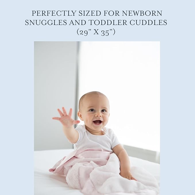 Little Giraffe Baby Blanket - Luxe Soft Blanket with Satin Trim - Baby Stroller Blanket - Newborn Baby Essentials & Baby Gifts - 29x35" - Pink