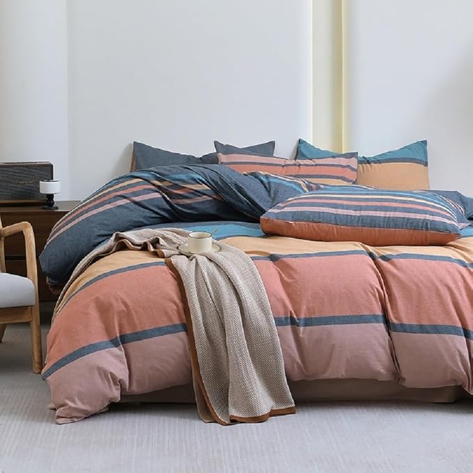 LifeTB Striped Comforter Set Twin XL Size Multi-Colored Stripes Pattern Comforter Fluffy Bed Set 3 Pieces Lightweight Bedding Comforter Modern Soft Patchwork Stripe Comforter Set with 2 Pillowcases