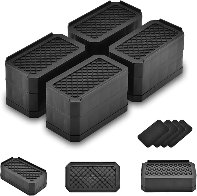 Rectangle Bed Risers Furniture Risers Heavy-Duty Rectangular Adjustable Block Lift to 3 inches and 4.3 inches Desk, Sofa, Chair Legs, Support up to 4000 pounds BK-2