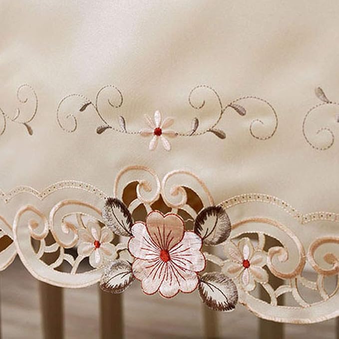 LeLehome 15 Inch X 69 Inch Classic Embroidered Lace Long Table Runner, Floral Washable Cabinet Dresser Scarf Home Party Kitchen Restaurant Decoration - Beige Flower