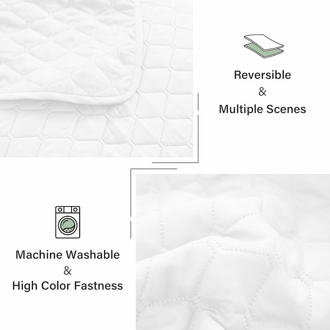 Exclusivo Mezcla Reversible Twin Quilt Bedding Set with Pillow Sham, Lightweight Quilts Twin Size, Soft Bedspreads Bed Coverlets for All Seasons - (White, 68"x88")
