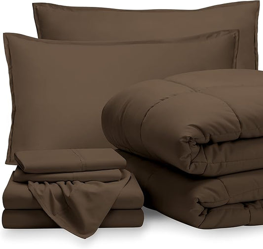 Bare Home 7-Piece Bed-in-A-Bag - Queen (Comforter Set: Cocoa, Sheet Set: Cocoa)