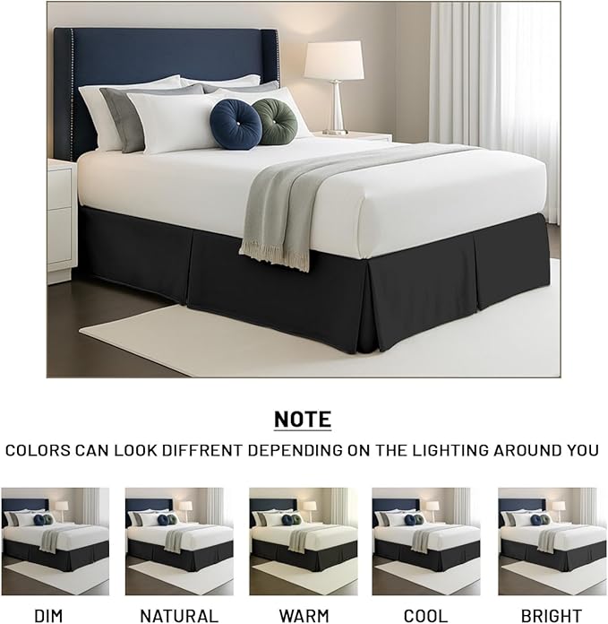 SGI Bedding 9 inch Drop Bed Skirt Cal King Size - Platform Style with Secure Fit, Classic Tailored Look, Elegant Pleated Style Dust Ruffle, Split Corners, Wrinkle Resistant Microfiber - Black