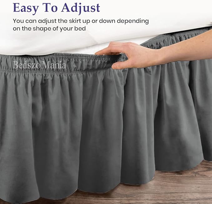 Wrap Around Bed Skirt 11" Inch Drop 100% MicrofibreFabric 1-Piece Bed Skirt Easy Fit Easy Care Fade & Wrinkle Resistant - Full Size (54"X75"), Dark Grey Color