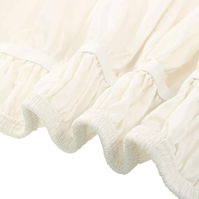 Bed Skirt - Wrap Around Bed Skirts Elastic Dust Ruffles, Easy Fit Wrinkle and Fade Resistant Luxurious Fabric Solid Color, Ivory Full XL Size Beds 15 Inch Drop